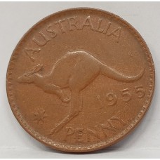 AUSTRALIA 1955Y. ONE 1 PENNY . MULE . WIDE DATE